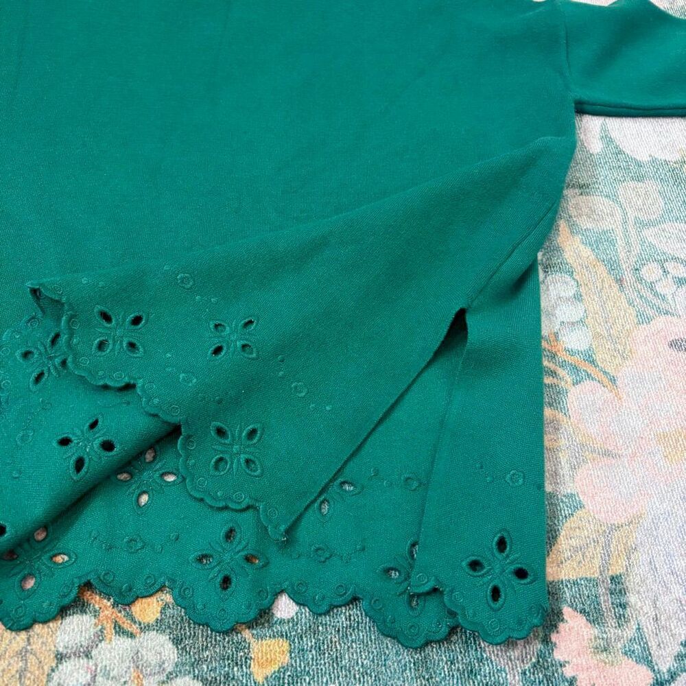 NWT Entro Sweater Womens Large Hunter Green Mock Neck Eyelet Hem Knit Oversized - Picture 11 of 15